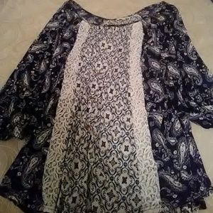 3x plus size navy and white lace peasant top